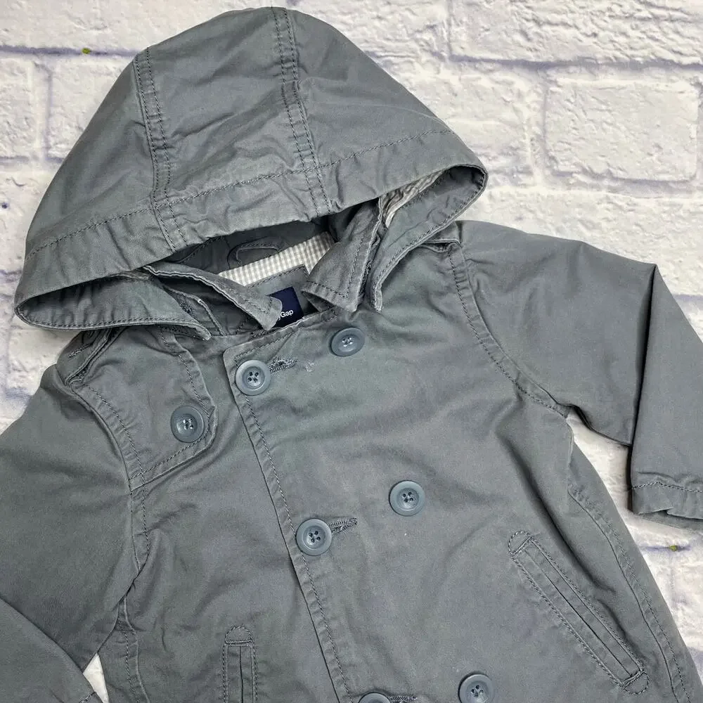 babyGap Hooded Trench Coat in a Grey Blue